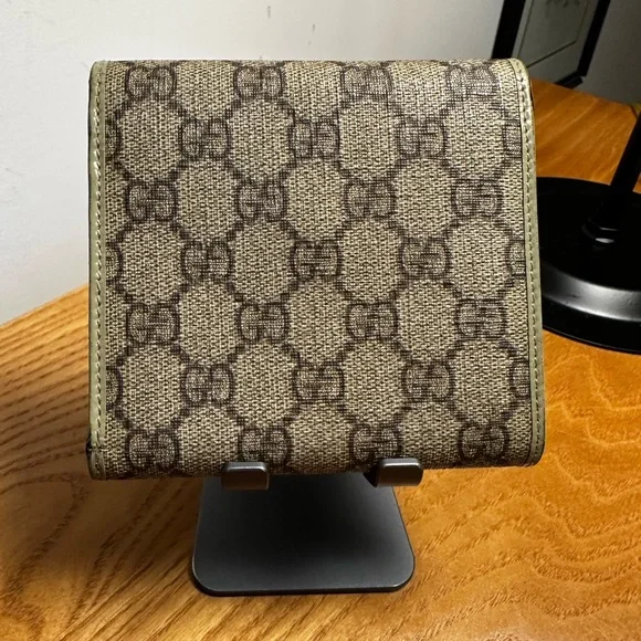 Gucci Brown Coated Canvas & Sage Green Leather Compact Wallet - Picture 3 of 10